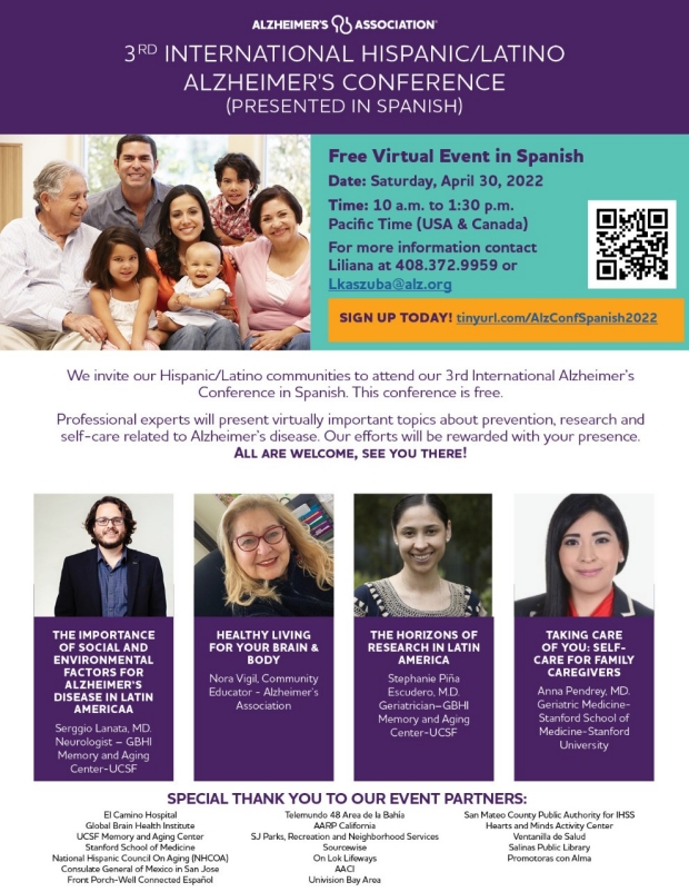3rd International Hispanic/Latino Alzheimer's Conference on Saturday, April 30, 2022 from 10:00am to 1:30pm