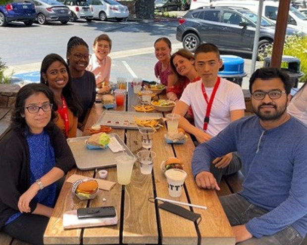 photo of Cobos lab members at the a Goodbye lunch for Kayla and Angela
