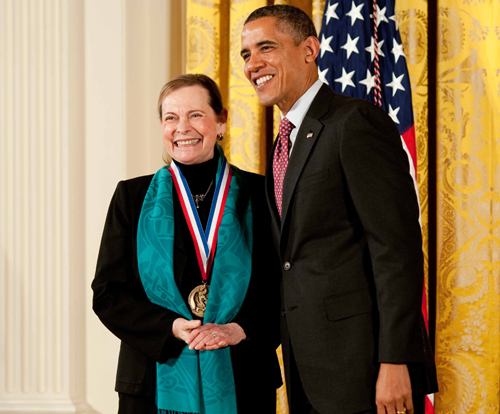 President Obama presenting Lucy Shapiro with the National Medical of Science
