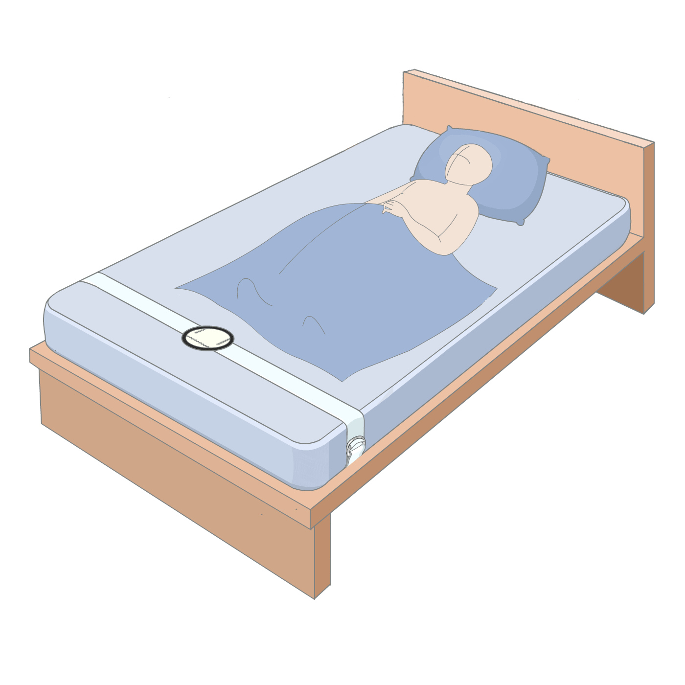 Where and how the sensor is positioned on a child's bed.