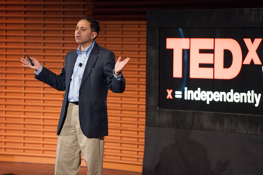 Photo of Dr. Gambhir speaking at 2012 TedXStanford