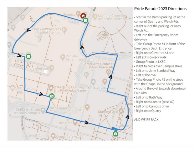 2023 Stanford Pride Parade route map