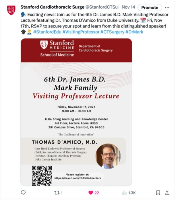 Twitter post about James Mark Lecture