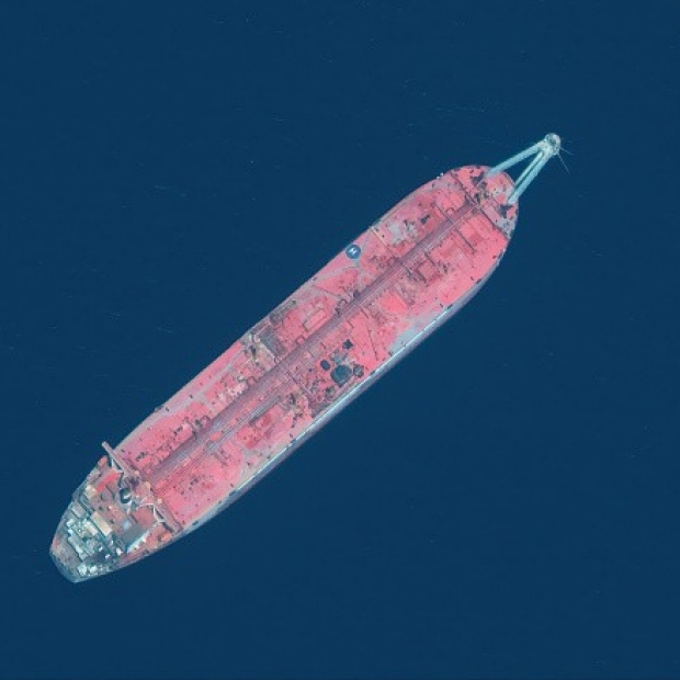 A satellite image of the FSO Safer, which is moored off the coast of Yemen and contains about 1.1 million barrels of oil. Maxar Technologies via Getty Images