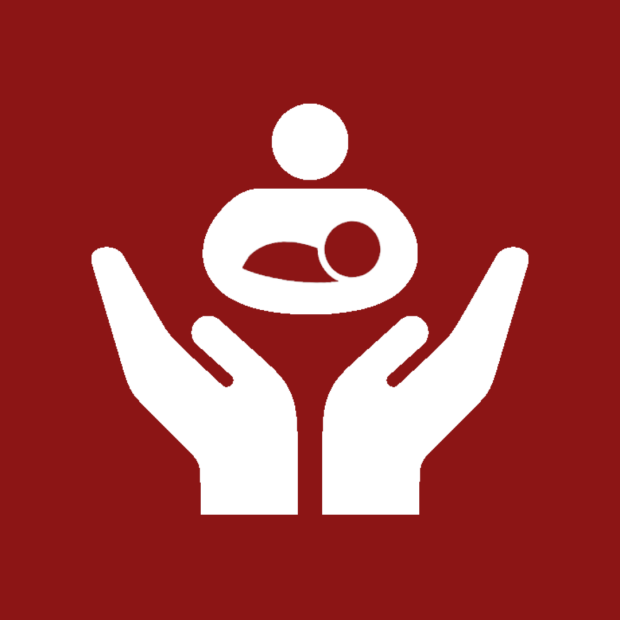 Icon of hands supporting person cradling a baby