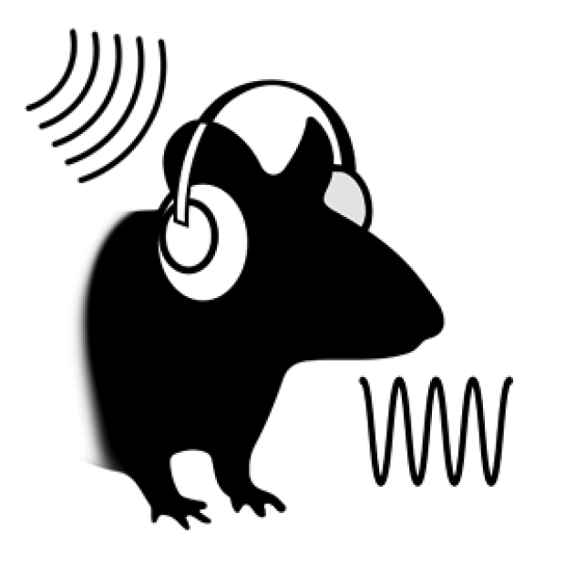 icon of mouse silhouette wearing headphones