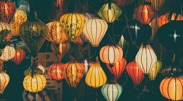 lit hanging lanterns 