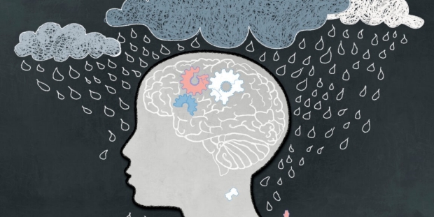 Adobe Stock Image, Rain clouds greyhead with gears in brain