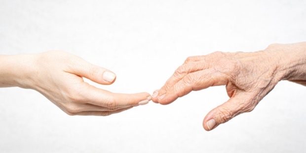 young and old hands - stock photo