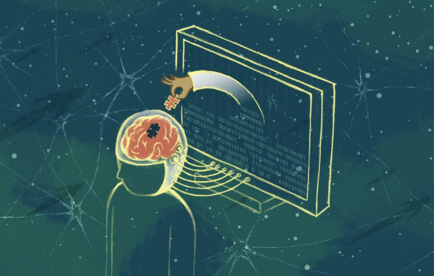 Drawing of brain and machine interacting