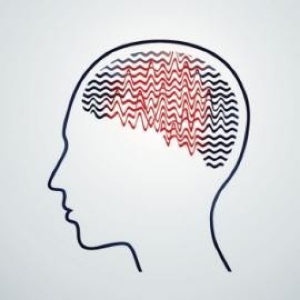 drawing of head with brain waves