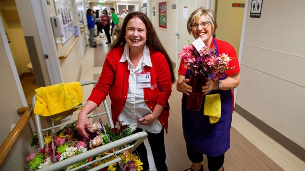 Delivering flowers, encouragement to patients