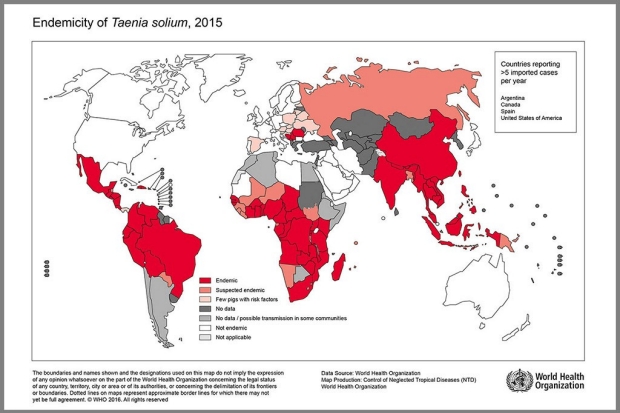 Map showing tapeworm infection rates