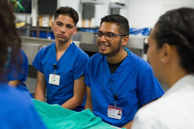 High school students in a Stanford anatomy lab