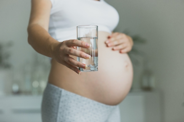 pregnant woman holding a glass of water