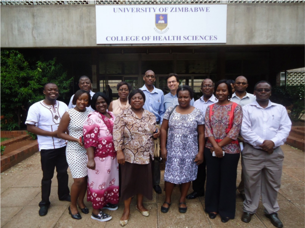 Group photo in front of the University of Zimbabwe, College of Health Sciences