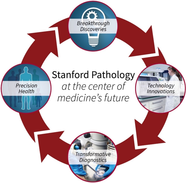 illustration showing the Department of Pathology's schematic for research and its benefits