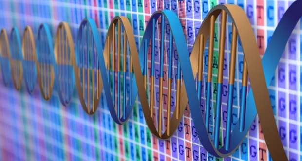photo illustration for Clinical Genomics showing DNA and some data