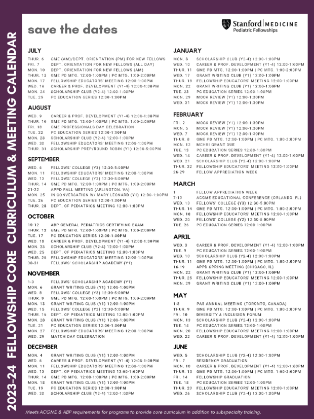 Core Curriculum Schedules