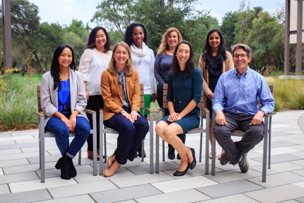 Office of Child Health Equity Leadership Team. Front row from left: Melanie Ramirez, Lisa Chamberlain, Noelle Ebel and Ryan Padrez. Back row from left: Janine Bruce, Baraka Floyd, Bonnie Halpern-Felsher and Anisha Patel. (Photo: NIKOLAS LIEPINS/The Stanford Daily)