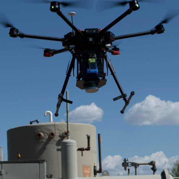 A drone sniffs for methane in Colorado. (Image credit: Sean F. Boggs / Environmental Defense Fund)