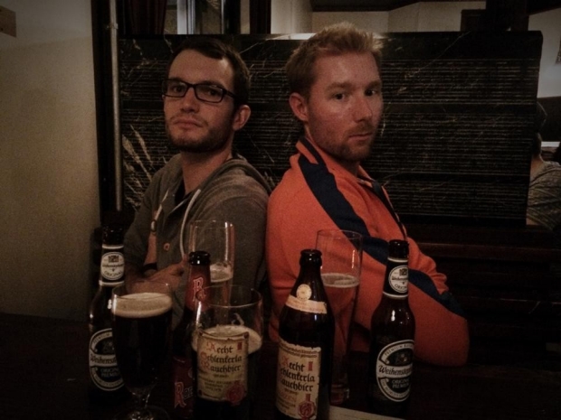 Sebastian and Cory on a serious beer night in SF (June 2014)
