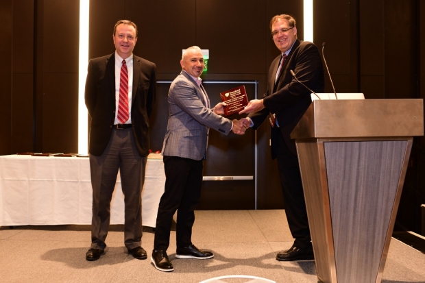 Photo of David Larson, Durwood Wright receiving 2019 IR Technician of the Year award from Garry Gold