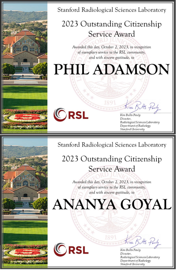 Phil Adamson and Ananya Goyal RSL Service Award